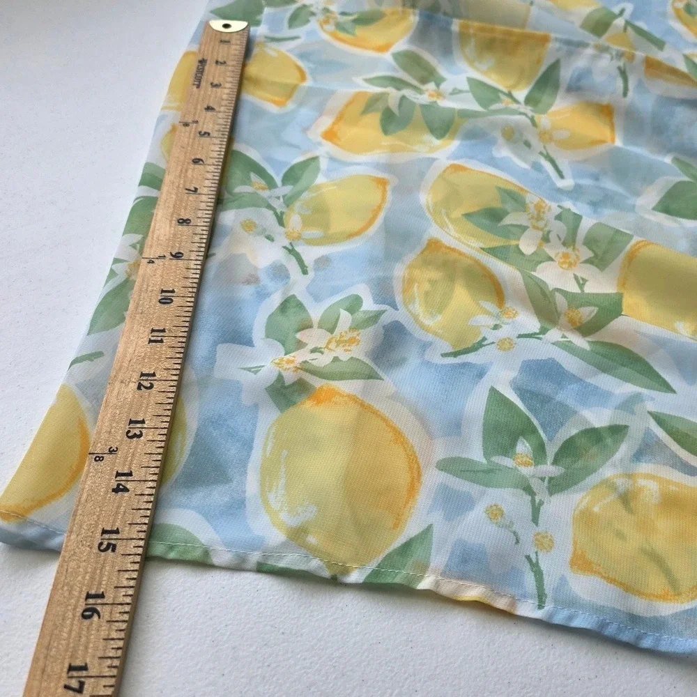 Lemon Print Sheer Kimono Wrap One Size Yellow Blue Fruit Chiffon Cover Up Beach